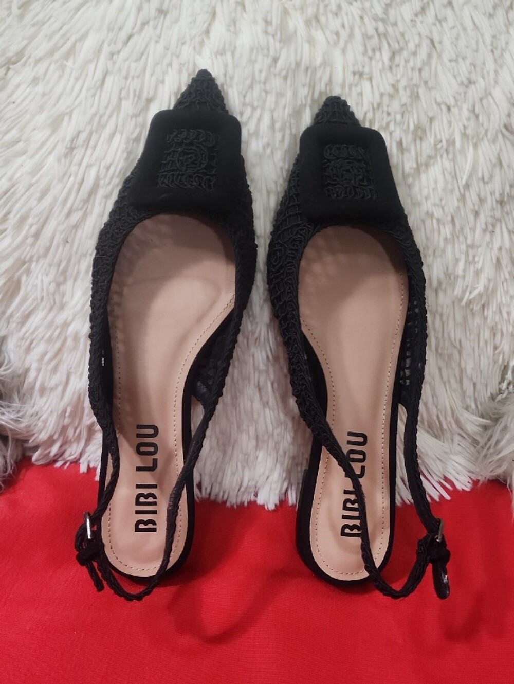 Bibi Lou Dalila Black Pointed Slingback Flats with Decorative Toe - Picture 5 of 11
